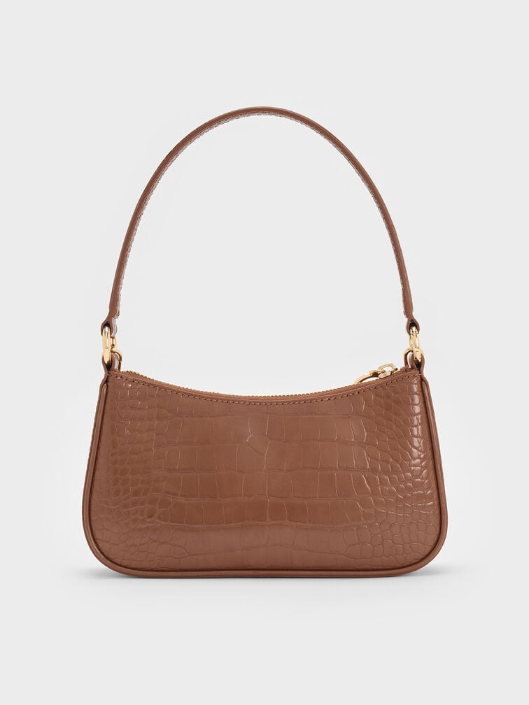 شنطة كتف السبيث بسلسلة, Chocolate Croco, hi-res