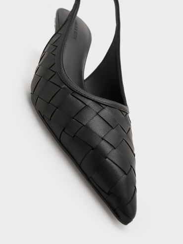 Ivette Woven Pointed-Toe Slingback Pumps, Black, hi-res