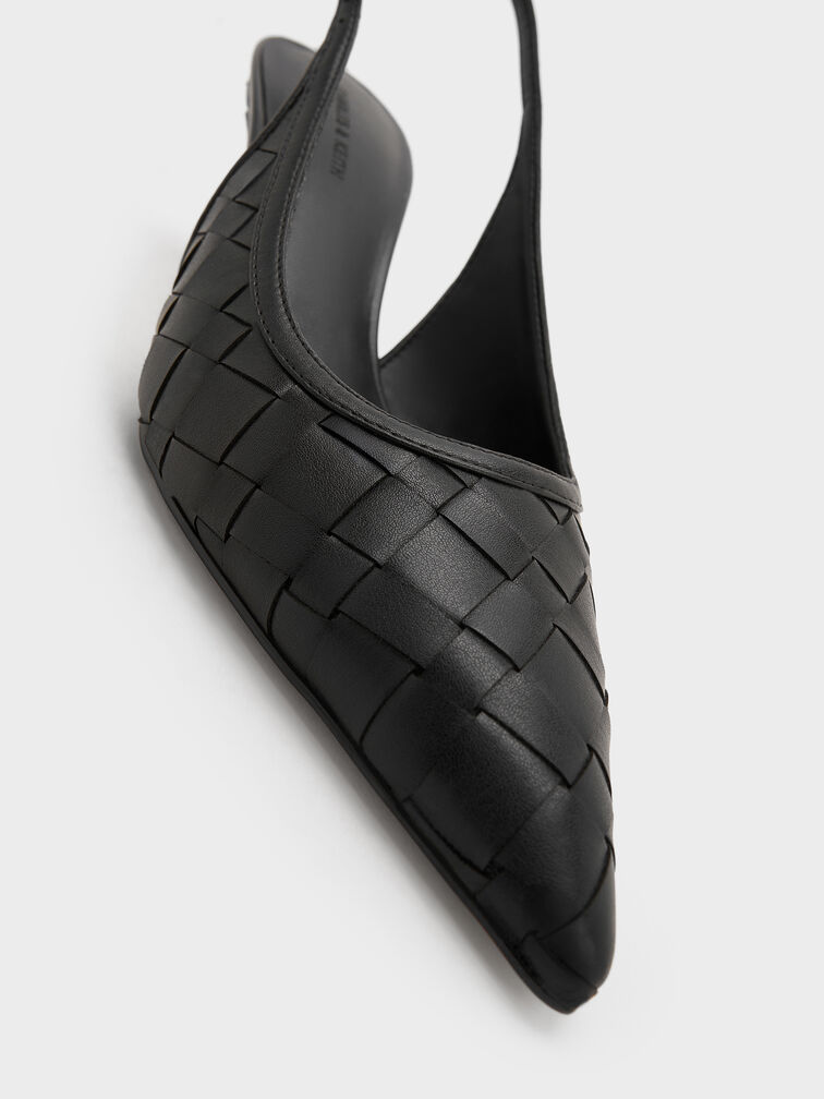 Ivette Woven Pointed-Toe Slingback Pumps, Black, hi-res