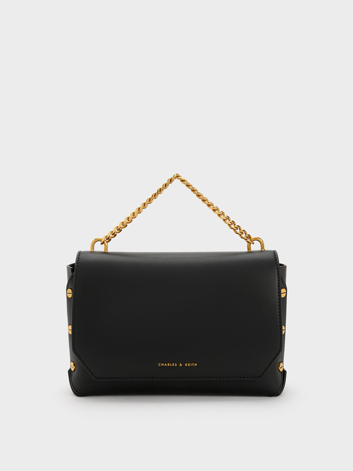 Screw Motif Front Flap Bag, Black, hi-res