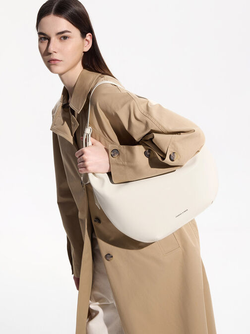 حقيبة هوبو أوديلا بتصميم منحن, كريم, hi-res