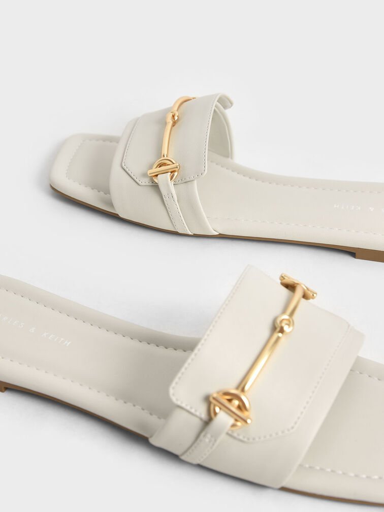 Metallic Accent Slide Sandals, Chalk, hi-res