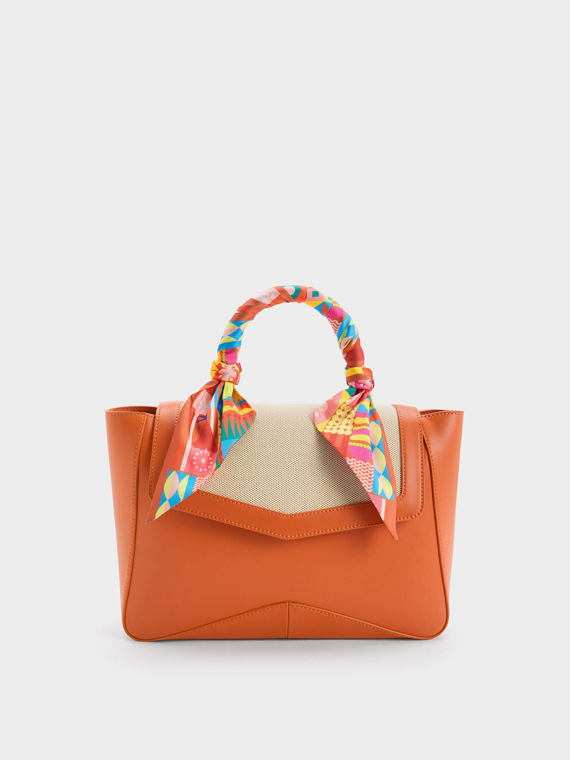 Arley Canvas Scarf-Wrapped Top Handle Bag, Orange, hi-res