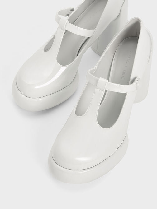 حذاء ماري جينز بنعل سميك وشريط على شكل حرف T من دارسي, أبيض, hi-res