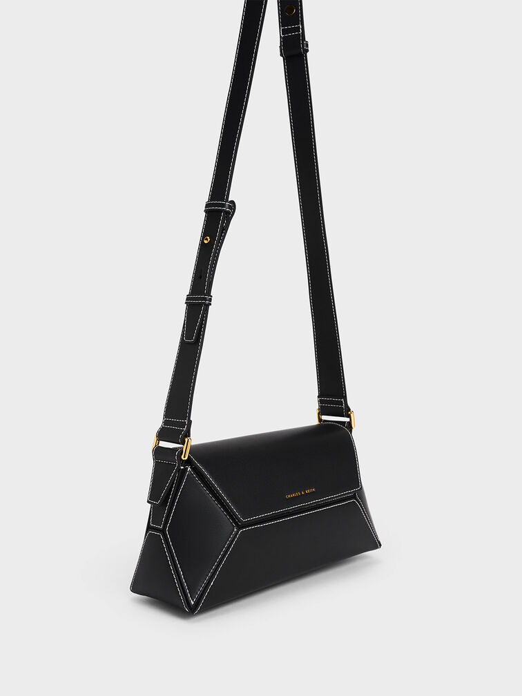 حقيبة نسرين بتصميم هندسي, أسود, hi-res