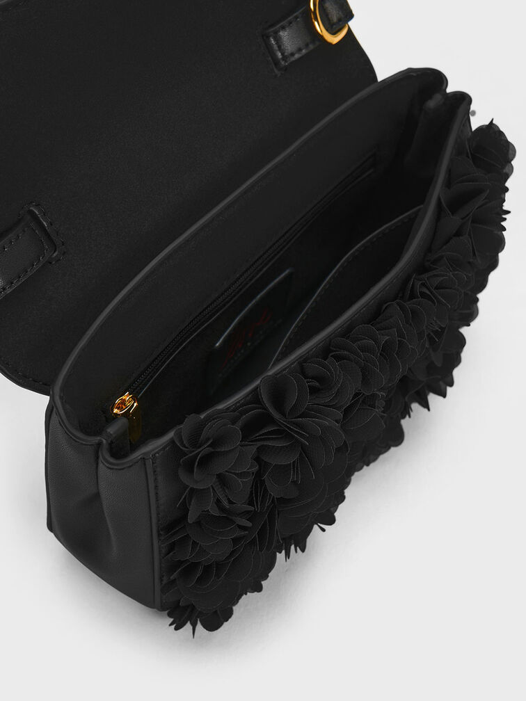 حقيبة يد بنقشات زهور, أسود, hi-res