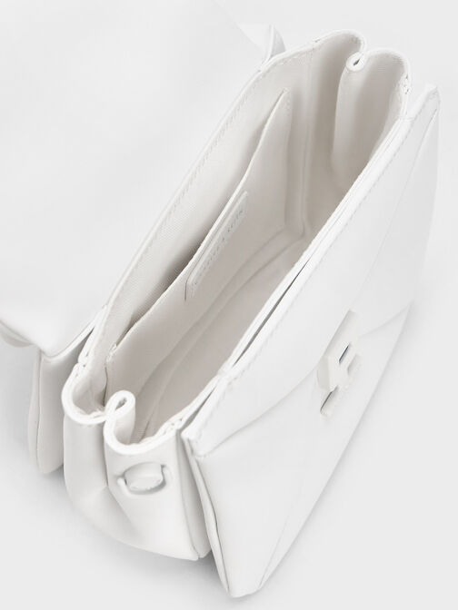 Geometric Push-Lock Top Handle Bag, White, hi-res