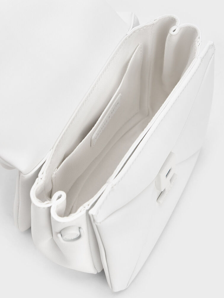 حقيبة بتصميم هندسي مع يد علوية وقفل كبس, أبيض, hi-res