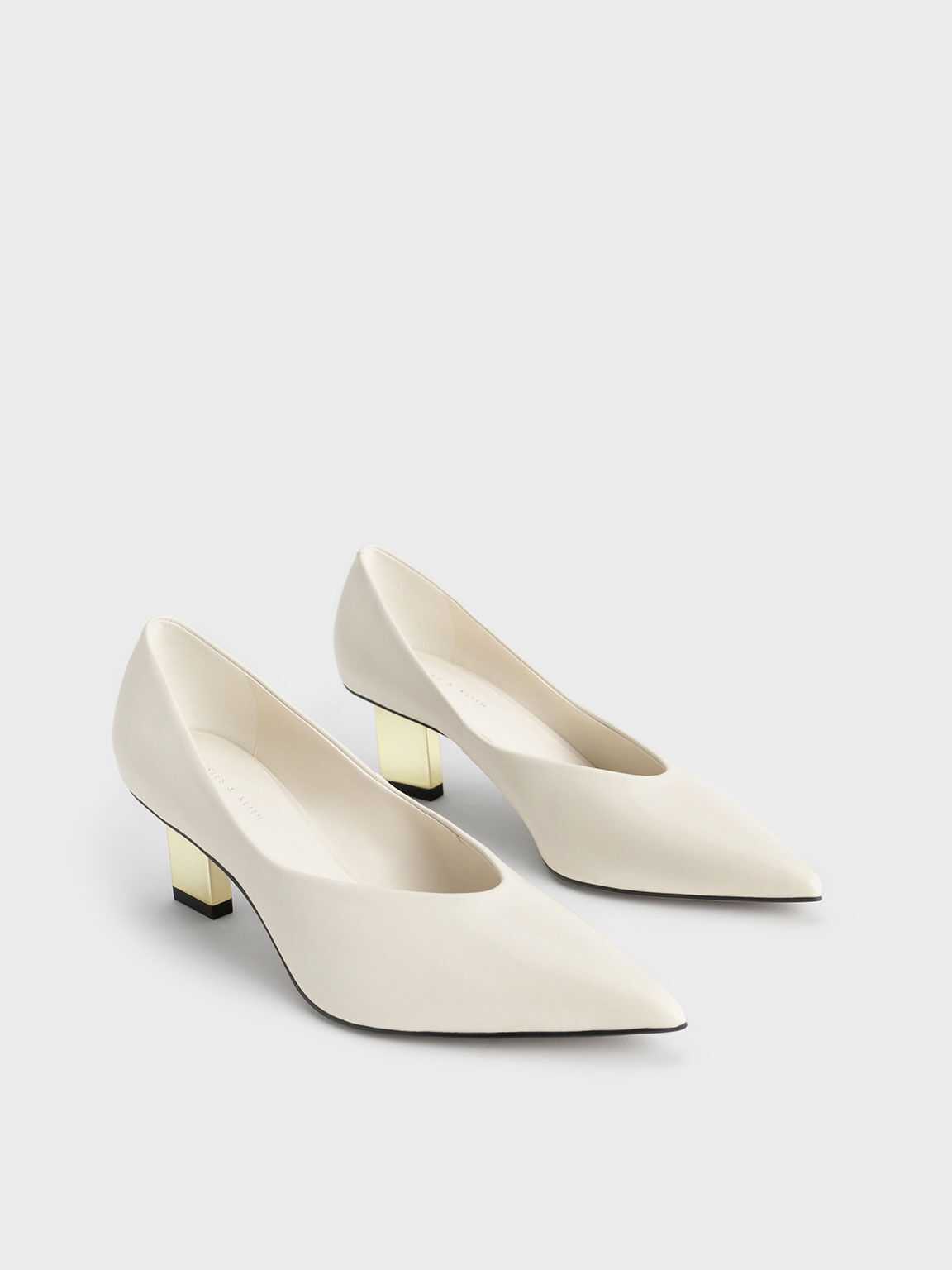 Metallic Blade Heel Pumps, Chalk, hi-res