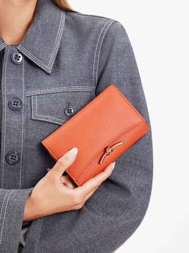 Huxley Metallic-Accent Front Flap Wallet, Orange, hi-res
