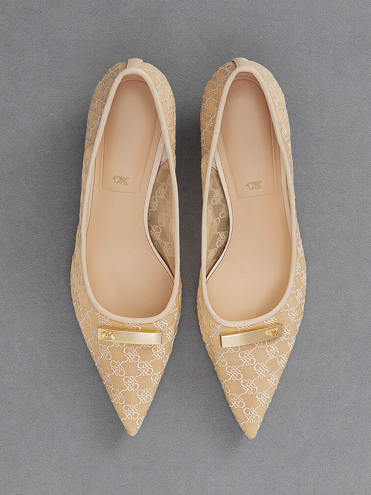 Christie Mesh Kitten-Heel Pumps, Beige, hi-res