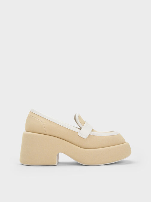 Leni Canvas Platform Loafers, Beige, hi-res