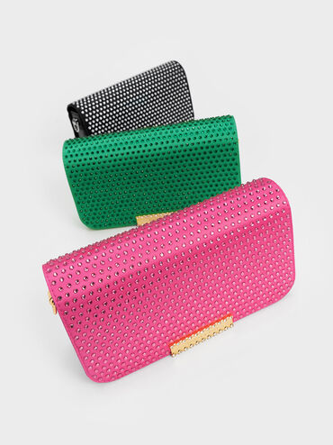 Embellished Chain Strap Bag, Fuchsia, hi-res