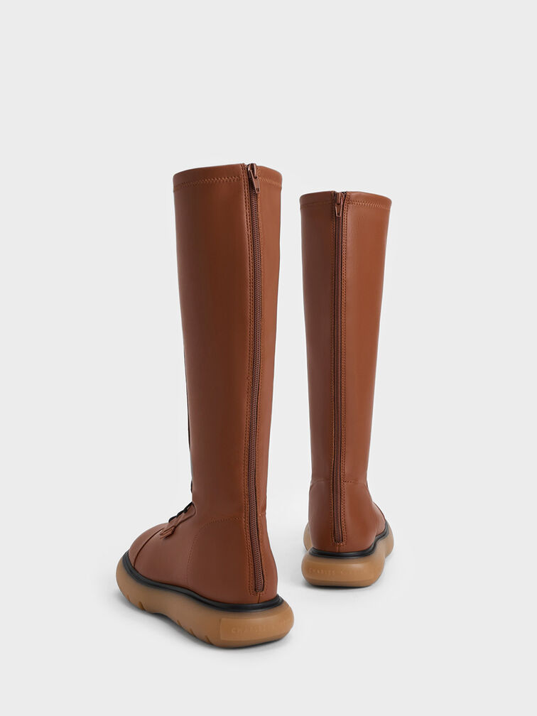Gum Sole Lace-Up Knee-High Boots, Cognac, hi-res