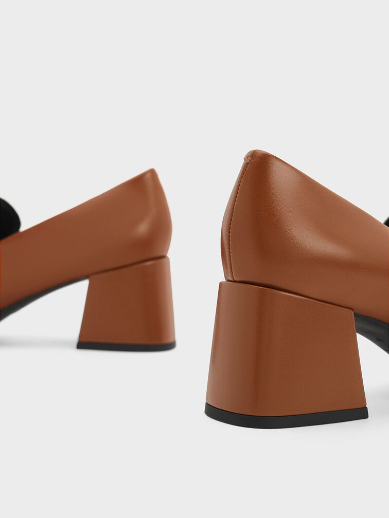 حذاء لوفر بكعب متدرج مع تفاصيل معدنية ثنائية اللون, بنى, hi-res