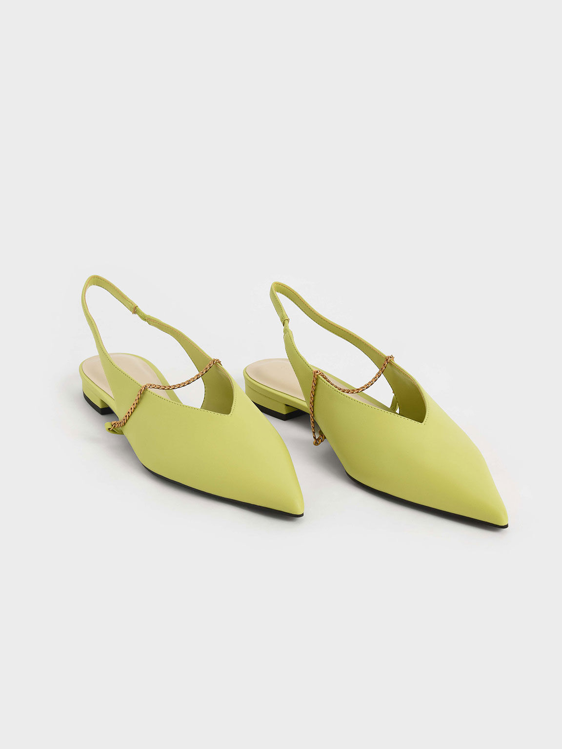 Chain-Link Slingback Ballerina Flats, Lime, hi-res