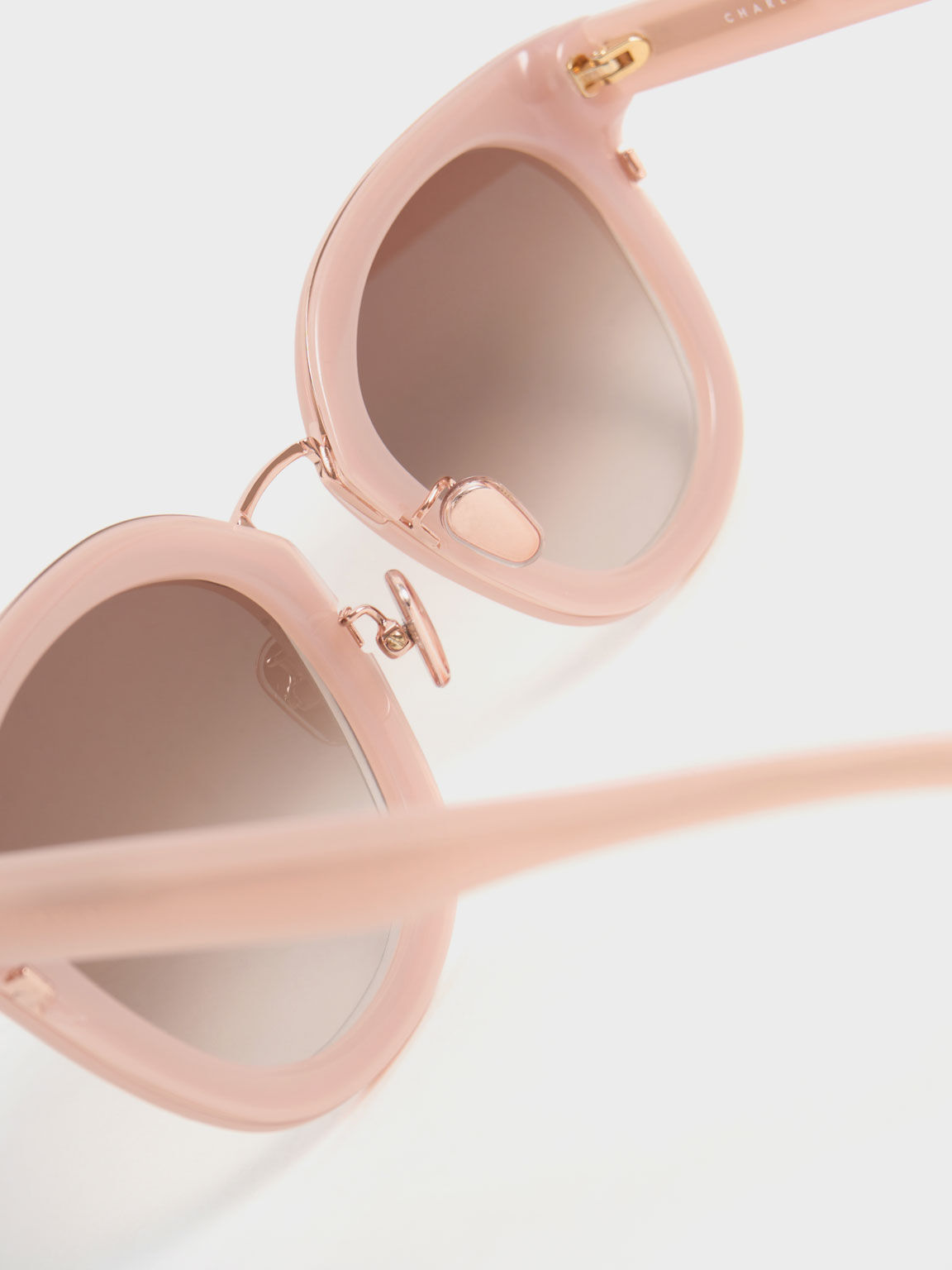Gold-Trim Rectangular Sunglasses, Pink, hi-res