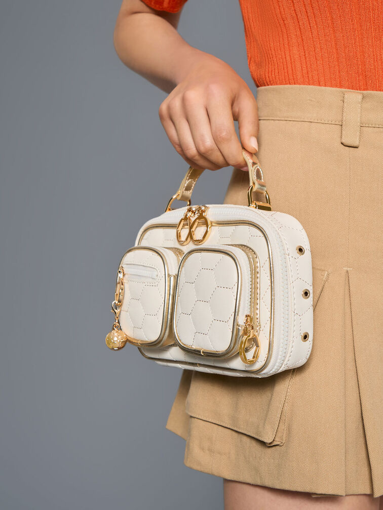 Textured Multi-Pouch Crossbody Bag, Gold, hi-res