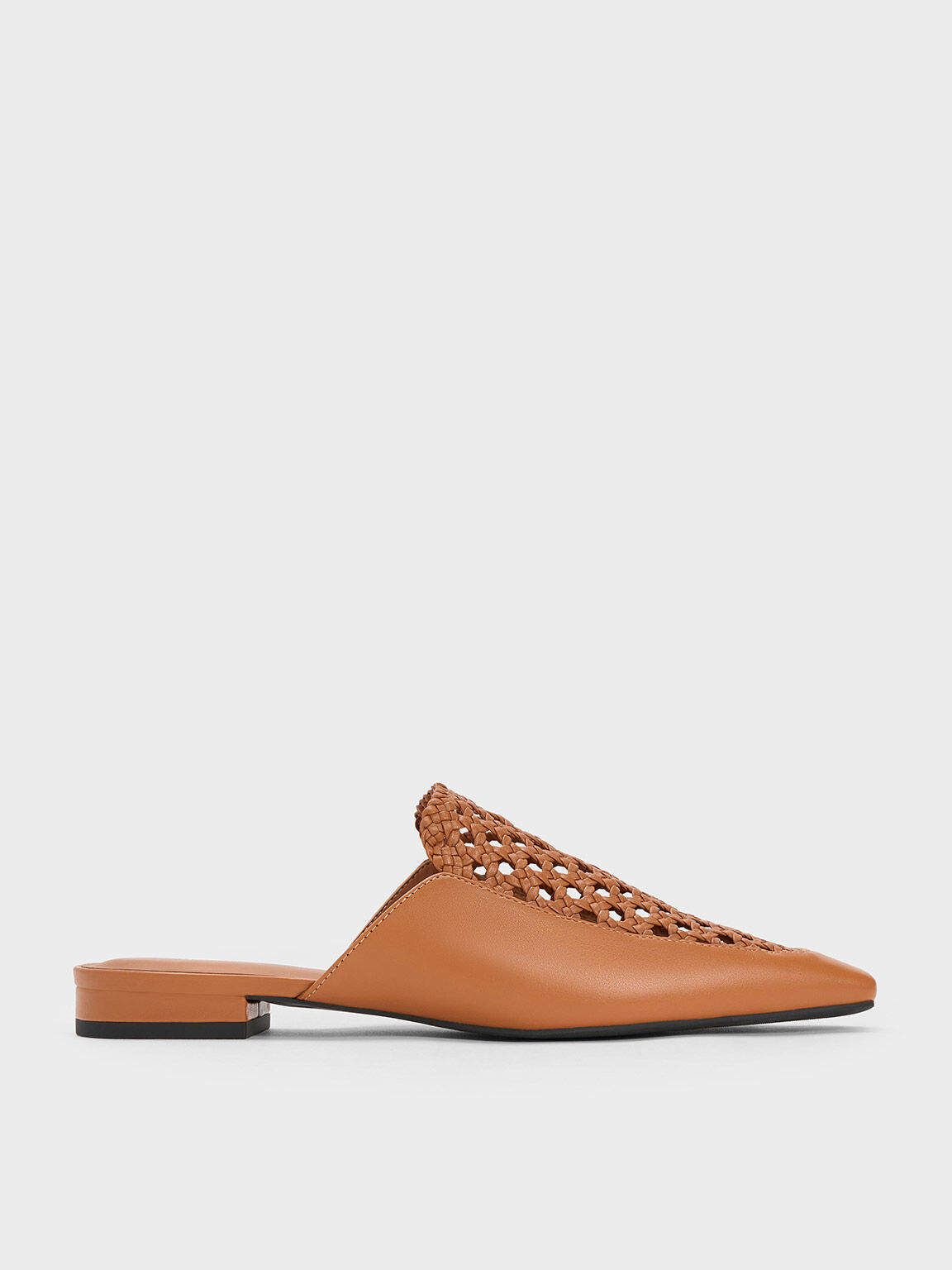Cognac Woven Tapered Flat Mules CHARLES KEITH SA