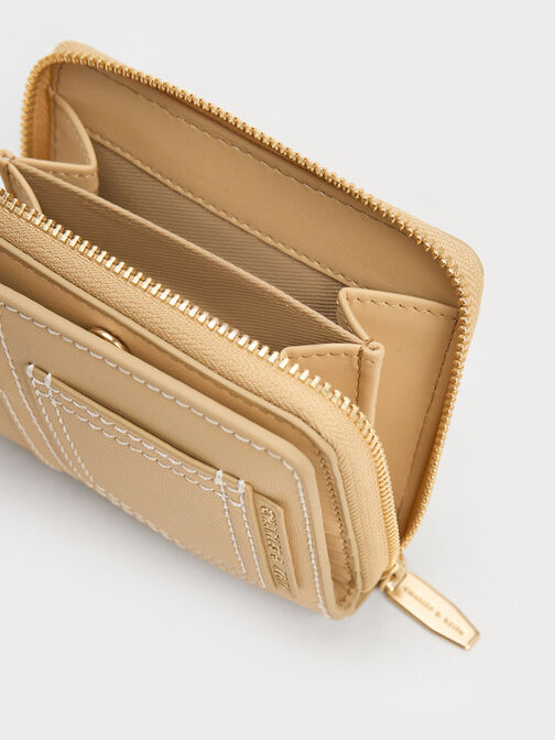 Anthea Contrast-Trim Zip Around Wallet, Beige, hi-res