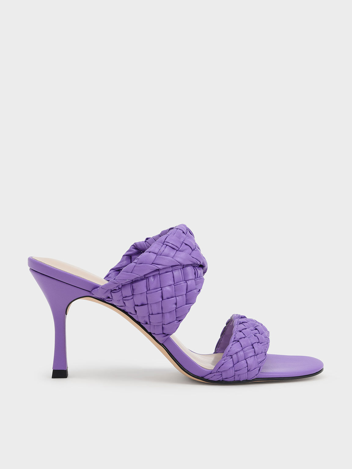 Purple Double Strap Woven Heeled Mules CHARLES KEITH SA