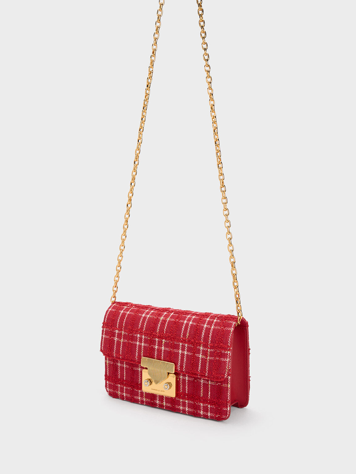 Red Eudora Tweed Boxy Bag CHARLES KEITH SA