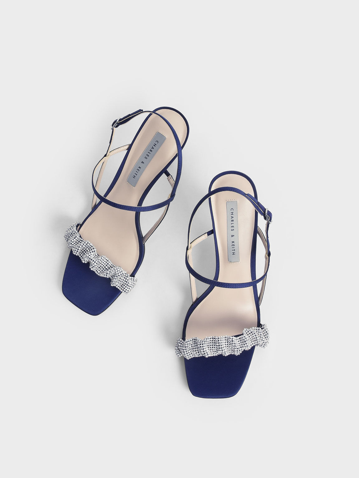 Gem-Embellished Satin Stiletto Sandals, Dark Blue, hi-res