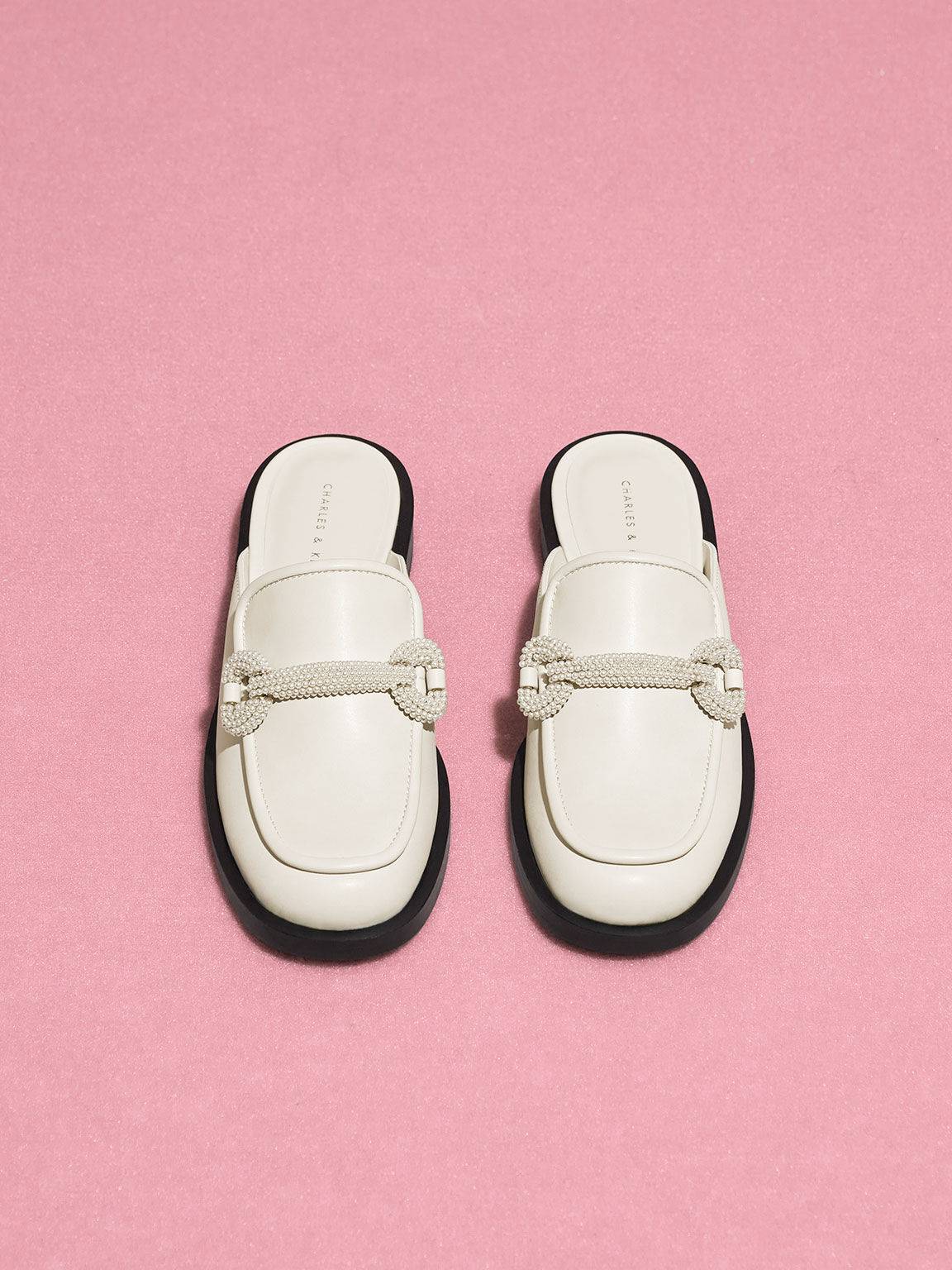 Beaded Accent Loafer Mules, Chalk, hi-res