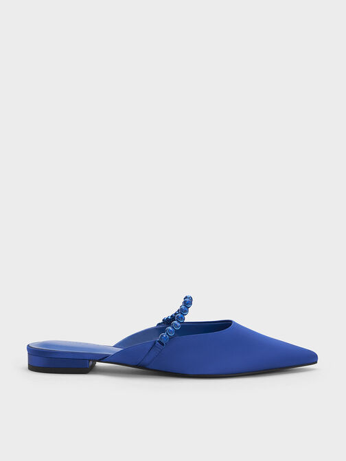 Gem-Strap Flat Mules, Blue, hi-res