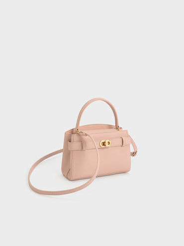 Aubrielle Metallic-Buckle Top Handle Bag, Pink, hi-res