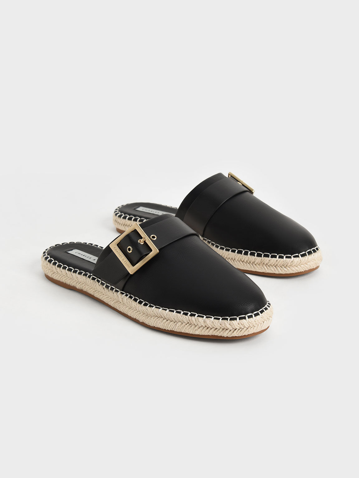 Black Buckled Espadrille Mules CHARLES KEITH SA