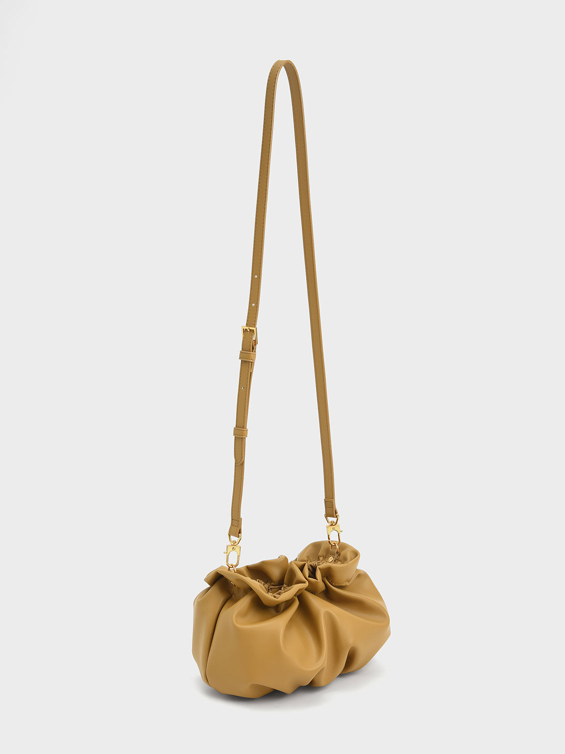 Ruched Bead-Embellished Bag, Mustard, hi-res