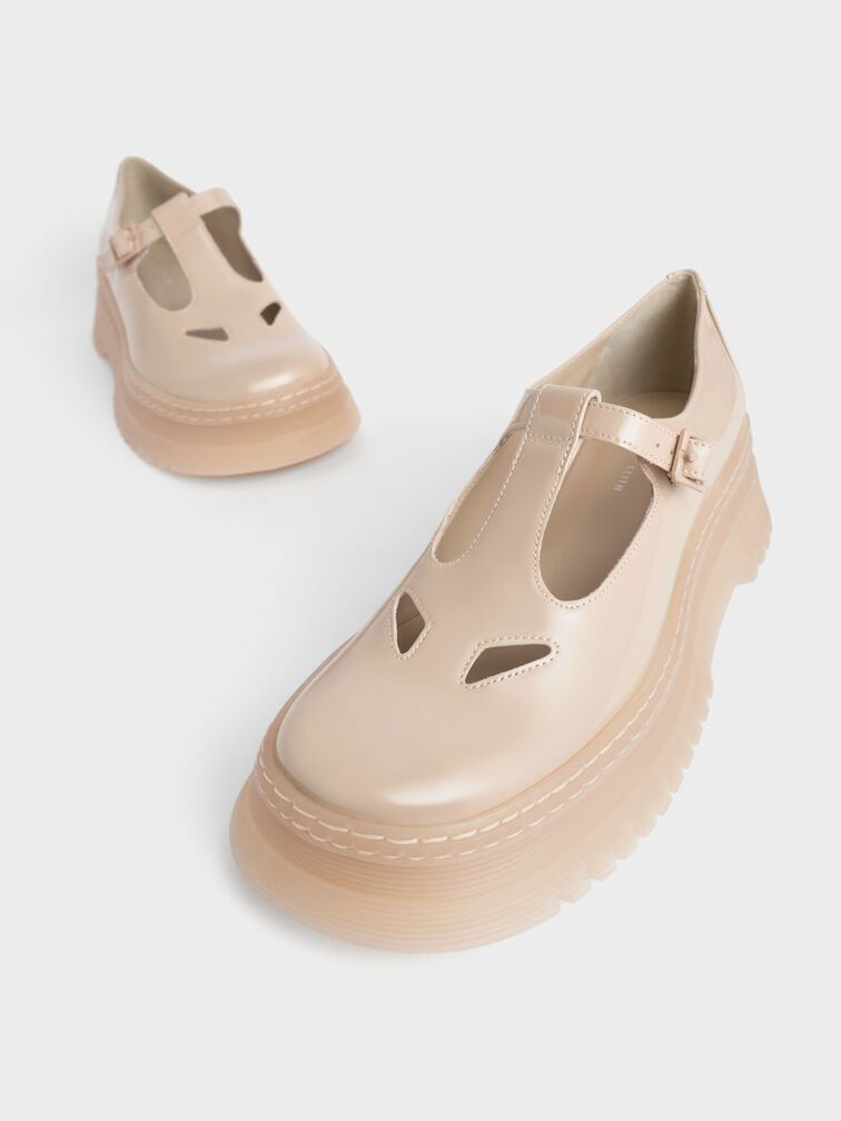 Patent Cut-Out Buckled Mary Janes, Nude, hi-res