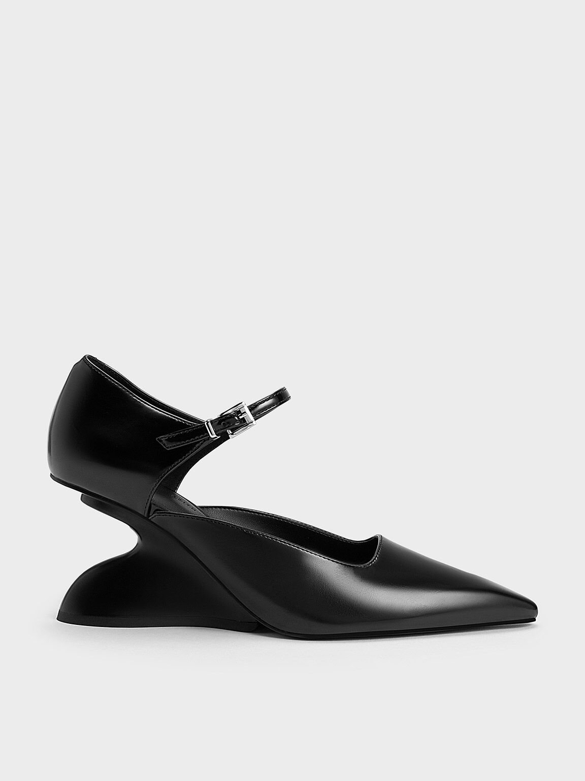 Zania Sculptural D'Orsay Wedges, Black, hi-res