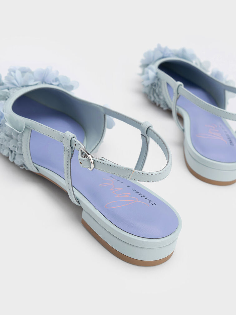 Floral Mesh Slingback Flats, Light Blue, hi-res