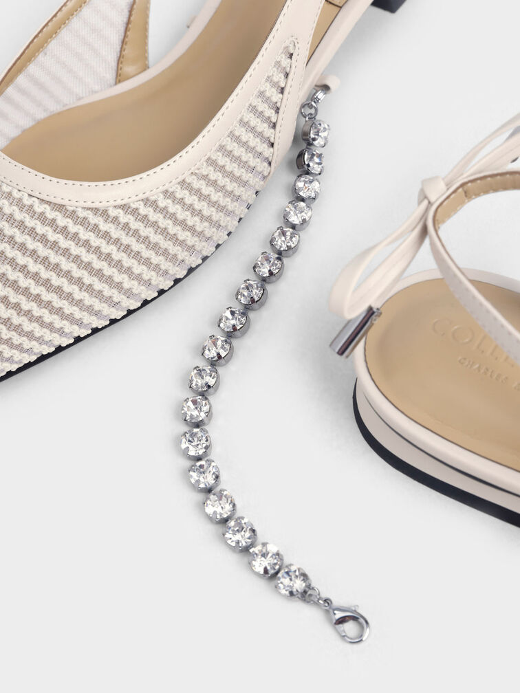 Gem-Strap Knit & Mesh Ballerina Pumps, Chalk, hi-res