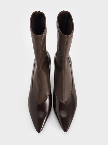 Pointed-Toe Back-Zip Stiletto-Heel Ankle Boots, Dark Brown, hi-res