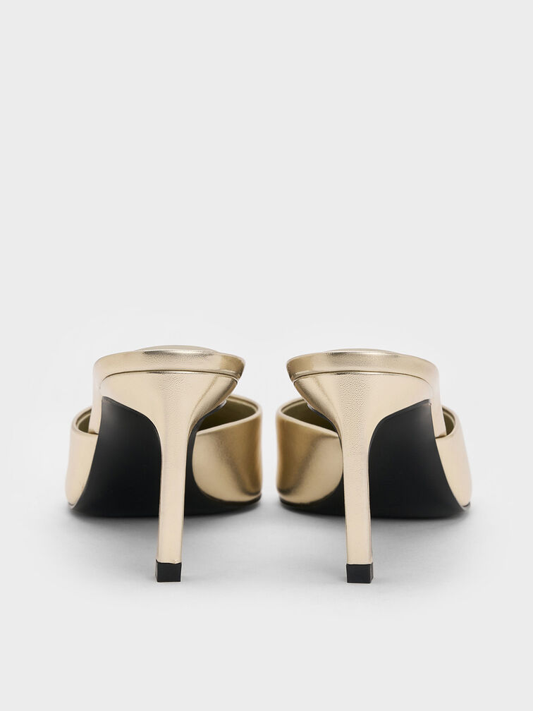 Metallic Pointed-Toe Heeled Mules, Gold, hi-res