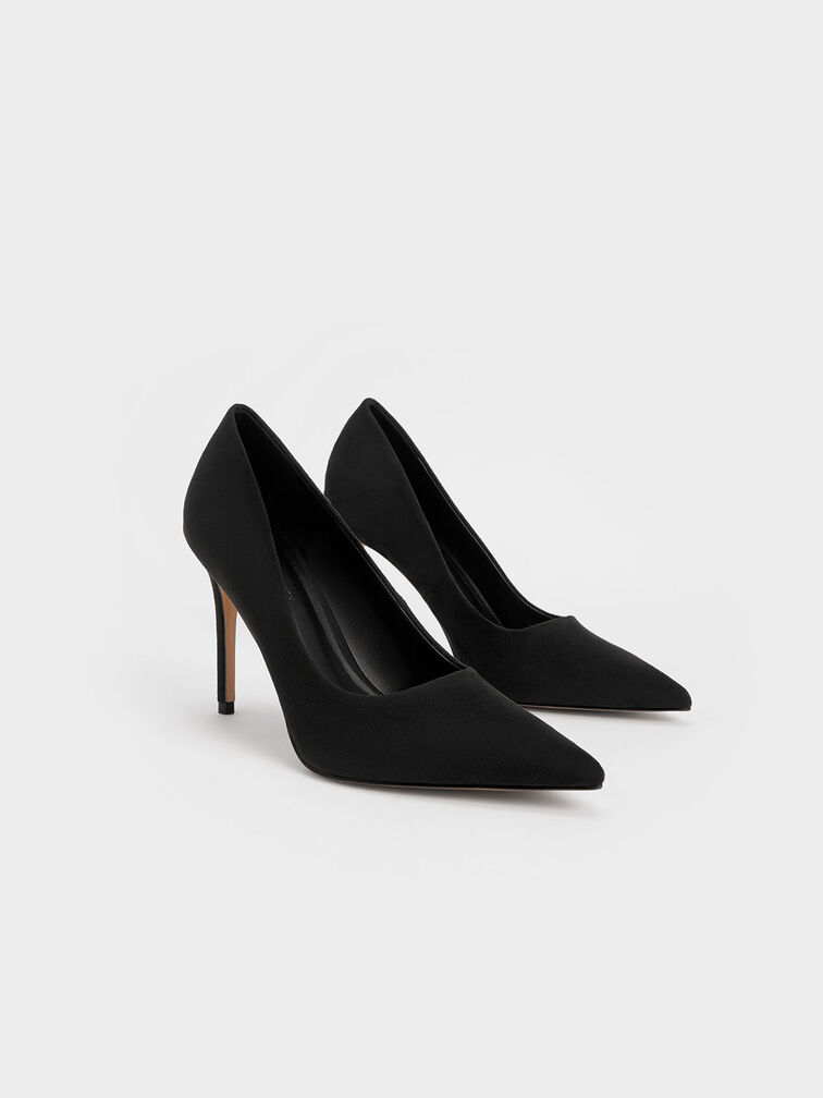 Textured Stiletto Heel Pumps, Black, hi-res