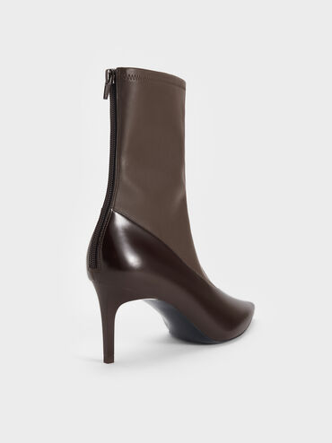 Pointed-Toe Back-Zip Stiletto-Heel Ankle Boots, Dark Brown, hi-res