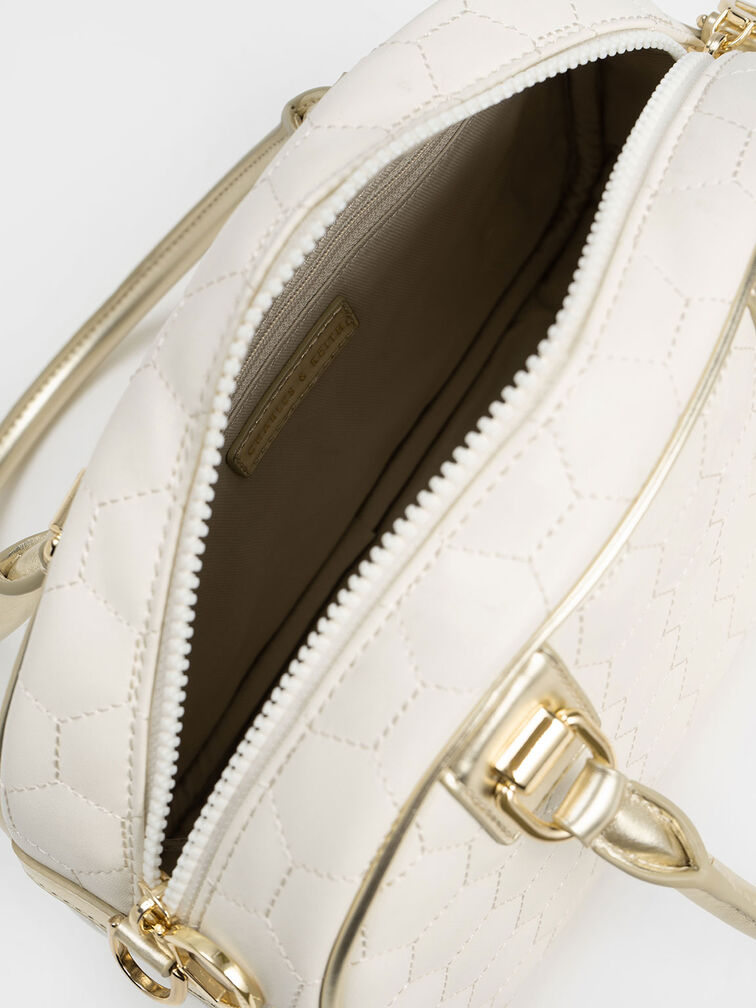 Striped Textured Bowling Bag, Gold, hi-res