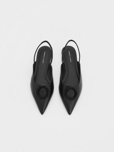 Beaded Circle Slingback Flats, Black, hi-res