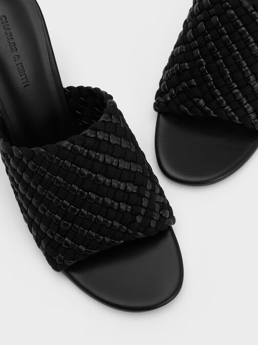حذاء ميول بكعب عريض منسوج من قماش الكانفاس, أسود, hi-res