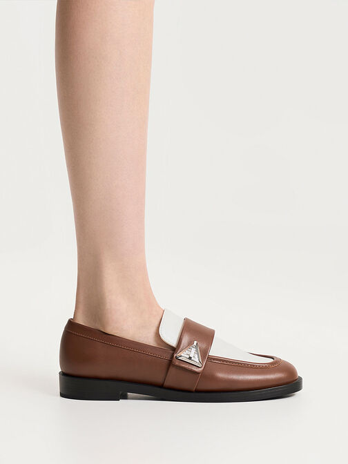 حذاء لوفرس بتصميم ثنائي اللون مع لمسات معدنية, بنى, hi-res