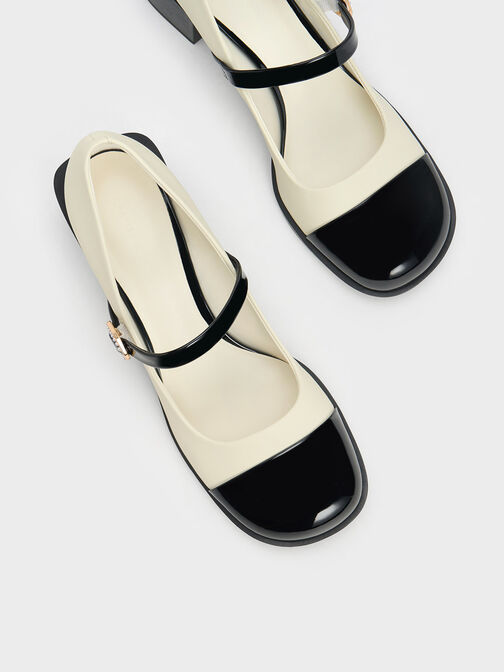 حذاء ماري جينز ثنائي اللون بإبزيم مزين ببلورات, متعدد, hi-res