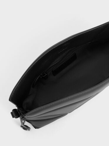 حقيبة نينا منتفخة جلدية مع رباط, أسود, hi-res