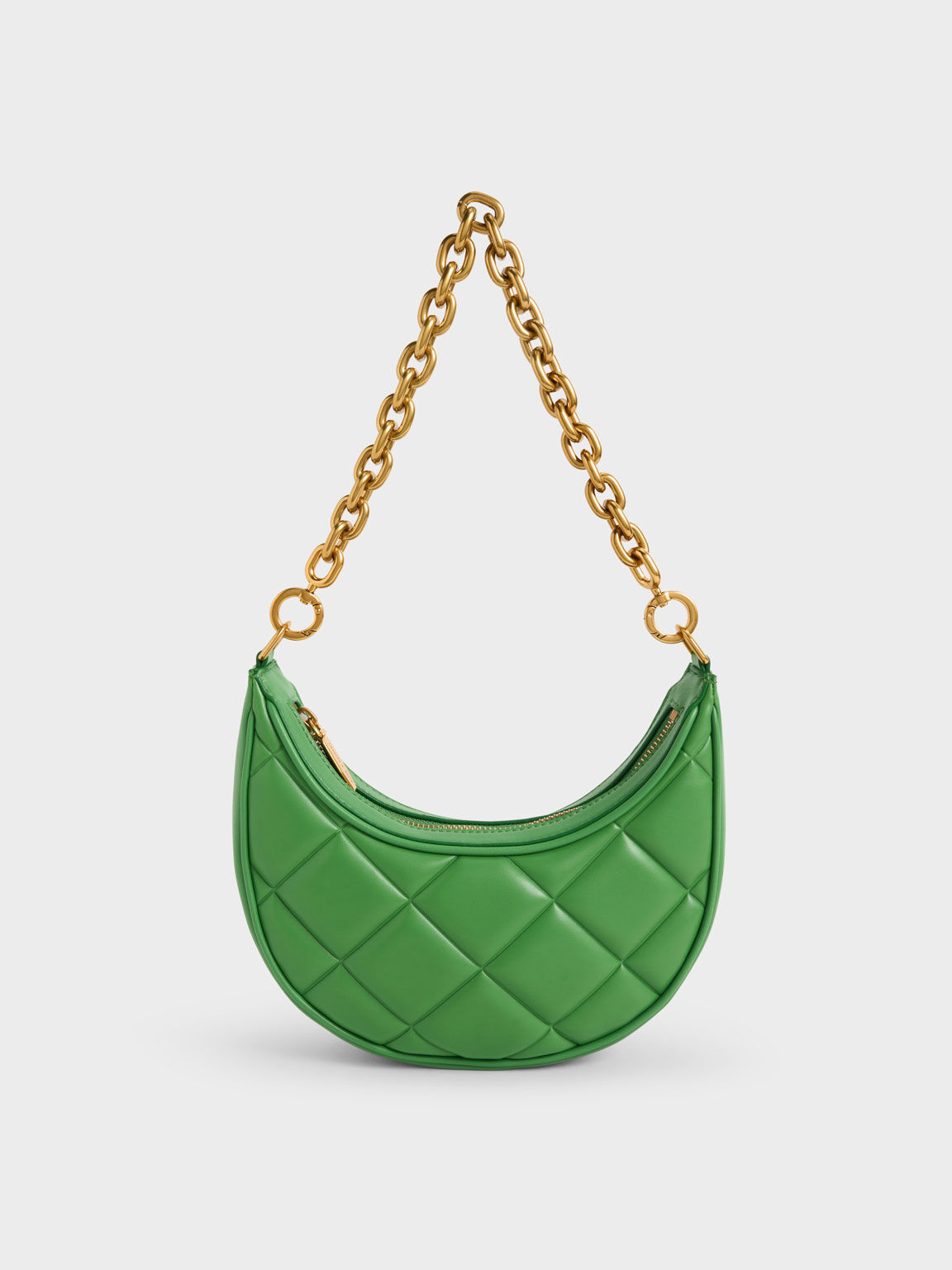 حقيبة بوني بذراع سلسلة و تصميم هلالي, لون أخضر, hi-res