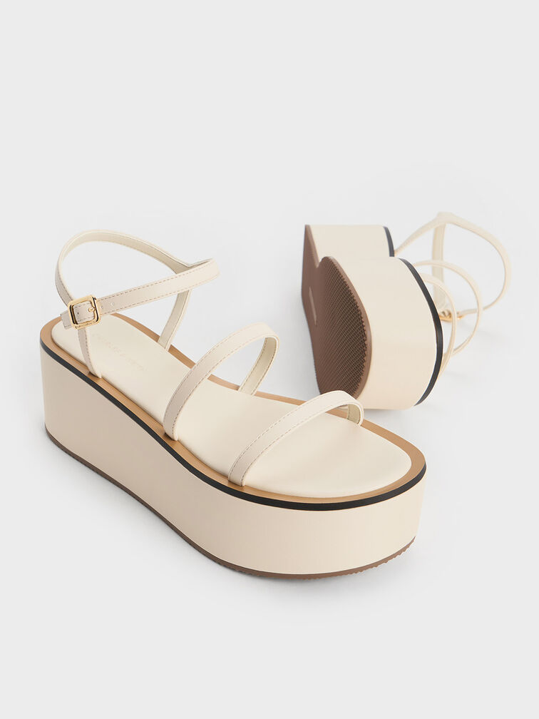 Strappy Flatform Wedge Sandals, Chalk, hi-res