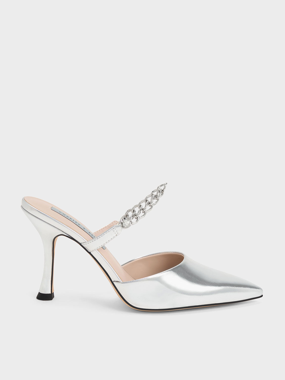 Silver chain heels new arrivals