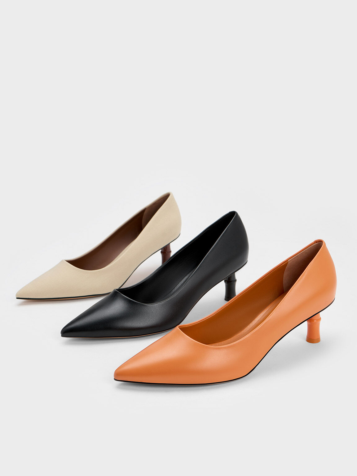 Bamboo Heel Pointed-Toe Pumps, Black, hi-res